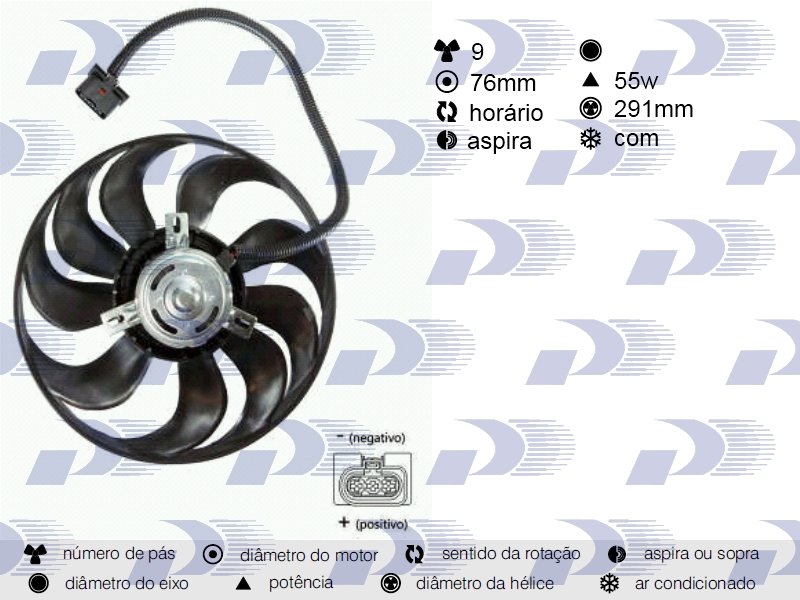 ELETROVENTILADOR VW 9 PAS MOTOR 76MM  BORA / GOLF – 0316816
